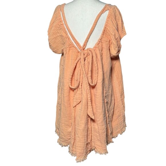 Free People Womens M Peach Angel Mini Dress Babydoll 100% Cotton Boho Chic Gauze - Picture 4 of 12